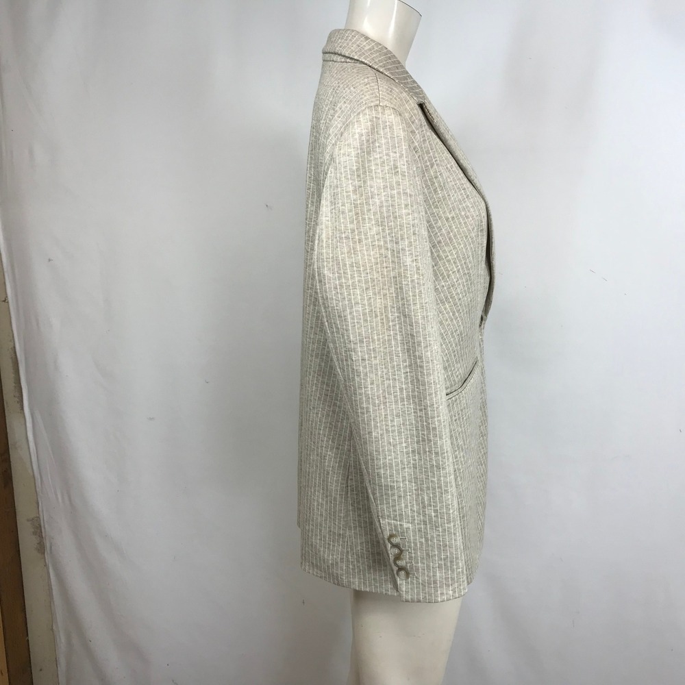 LOFT Women's Striped Blazer Jacket Size 6 Tan White Single Button - Picture 4 of 8
